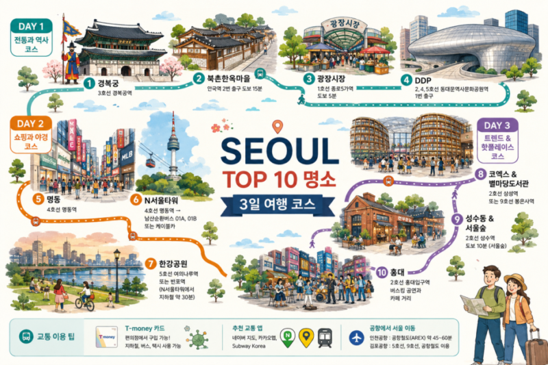 서울 Top 10 명소, 3일 여행 동선으로 효율적으로 둘러보기